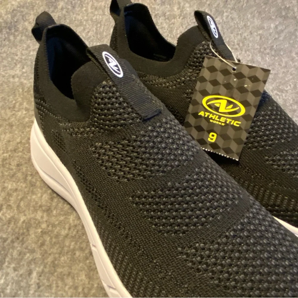 Athletic Works Shoes Mens Size Black Knit Slip-On Men's Size‎ 9 New